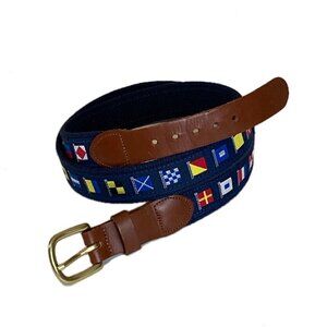 Leather Man Nautical Flag Canvas Leather Belt Brass Buckle USA Size 42